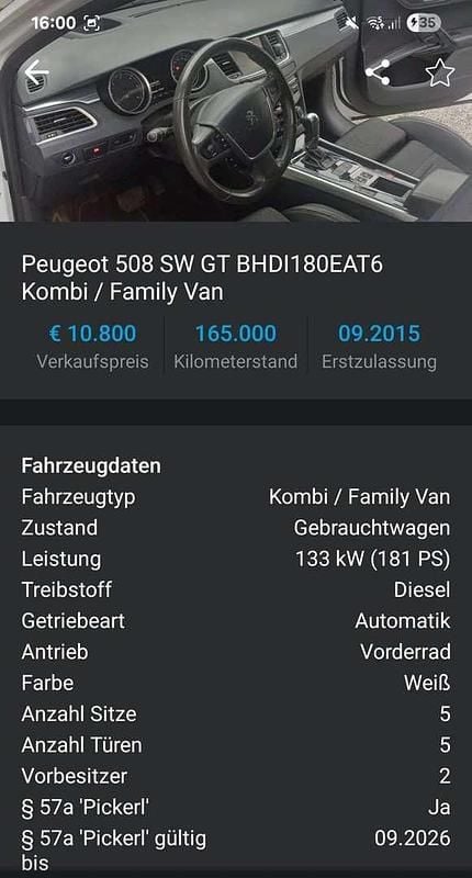 Gebraucht Peugeot 508 SW GT 181 PS (133 kW) 2015 Kombi