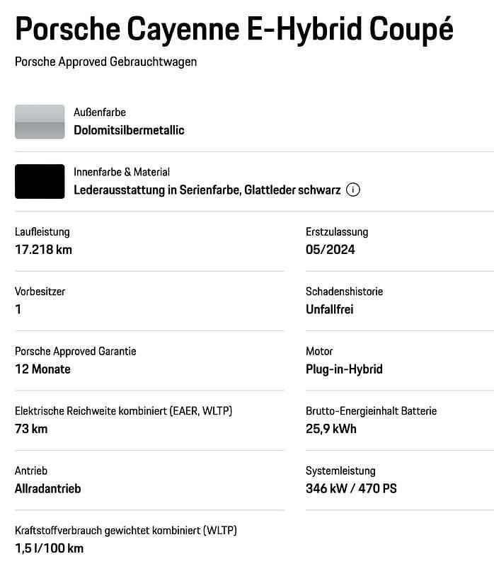 Gebraucht Porsche Cayenne E-Hybrid Coupe Sport 470 PS (345 kW) 2024 Silber Coupé