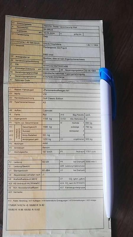 Rot Gebraucht 1996 VW Golf Cabriolet Classicline Cabrio | € 1.000 - Bild 1/4