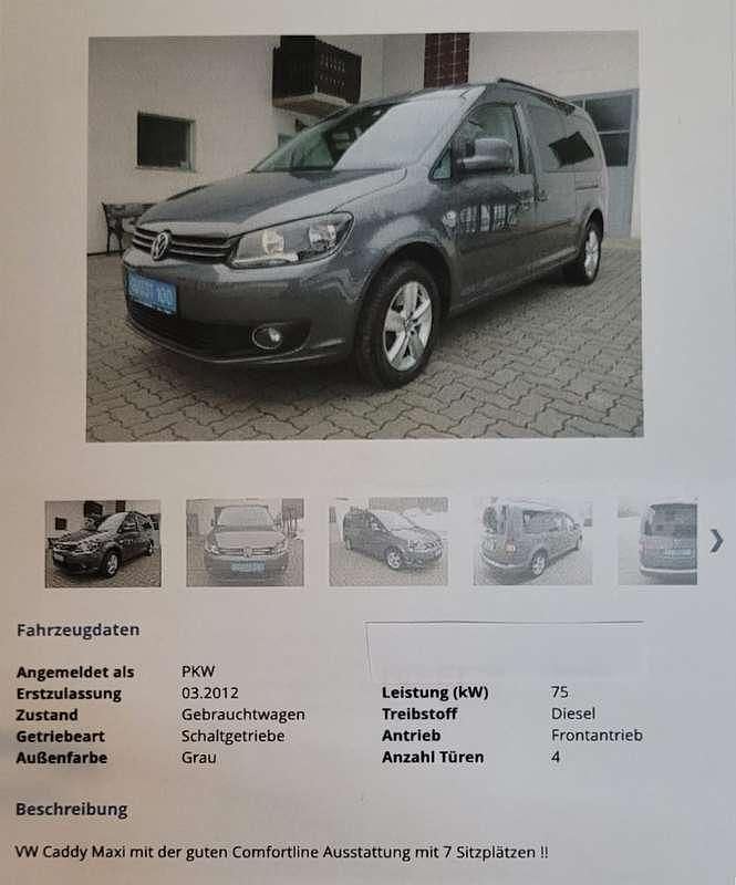 Gebraucht VW Caddy Maxi Comfortline 102 PS (75 kW) 2012 Grau Van / Kleinbus