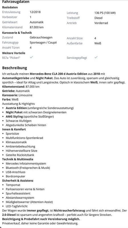 Gebraucht Mercedes CLA200 Edition 136 PS (100 kW) 2018 Coupé