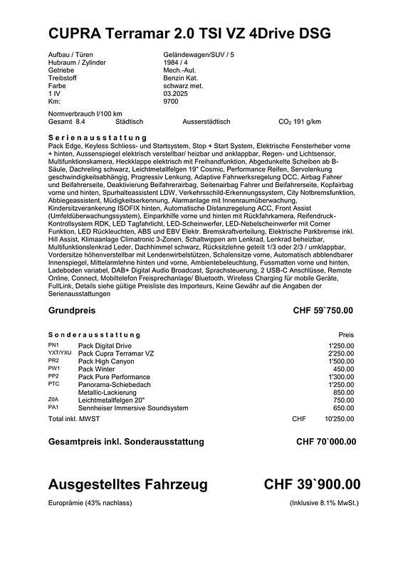 Gebraucht Cupra Terramar VZ 265 PS (194 kW) 2025 Schwarz SUV