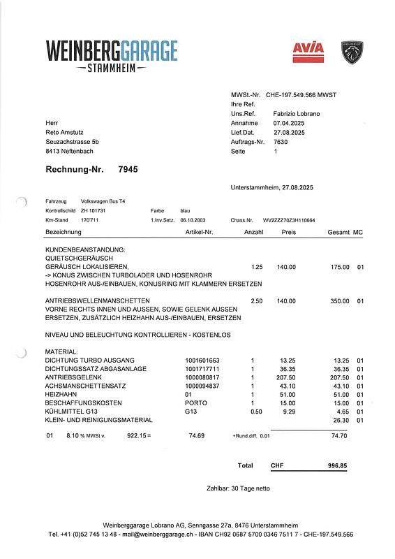 Gebraucht VW T4 102 PS (75 kW) 2003 Van