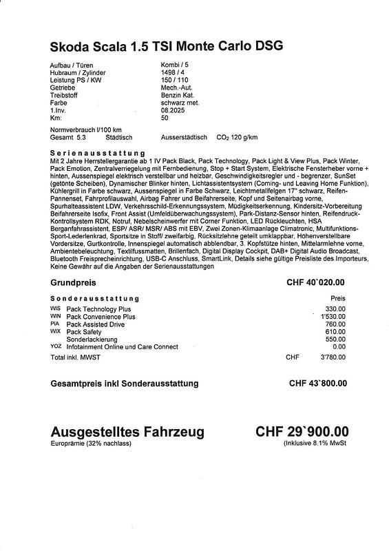 Neu Skoda Scala Monte Carlo 149 PS (109 kW) 2025 Kleinwagen