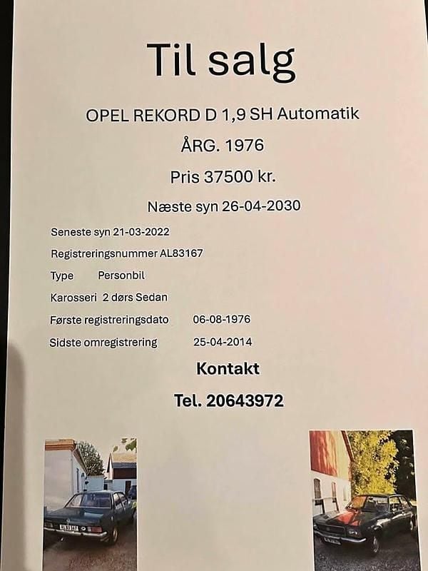 Brugt Opel Rekord 1976 Sedan