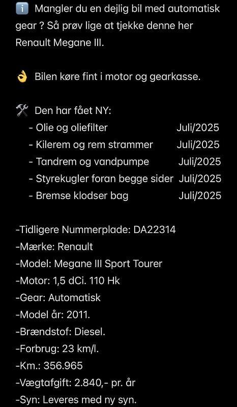 Hvid Brugt 2011 Renault Mégane III Expression Stationcar | 30.000 kr. (Fair pris) - Billede 1/8