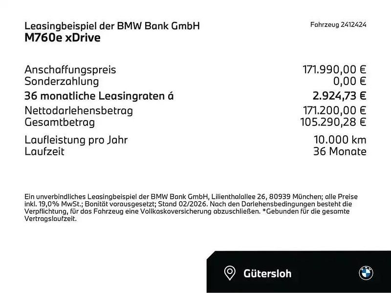 Neu BMW M760e Comfort Edition 571 PS (419 kW) 2026 Oxidgrau (grau) Limousine