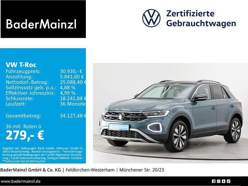 Petroleum blue metallic/schwar Gebraucht 2025 VW T-Roc Goal SUV | 29.760 € (Superpreis) - Bild 1/3