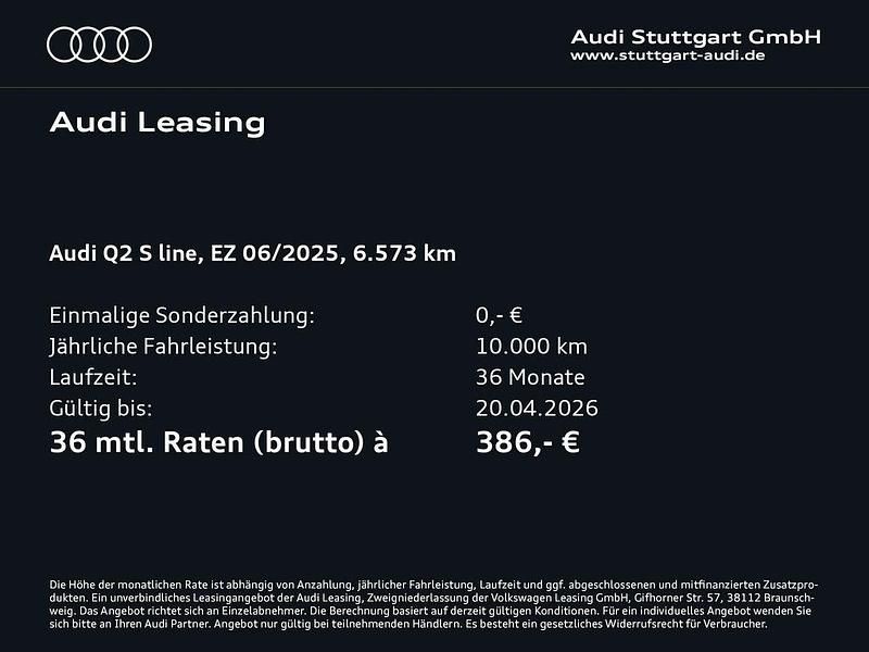 Gebraucht Audi Q2 S-Line 150 PS (110 kW) 2025 Gletscherweiß metallic SUV