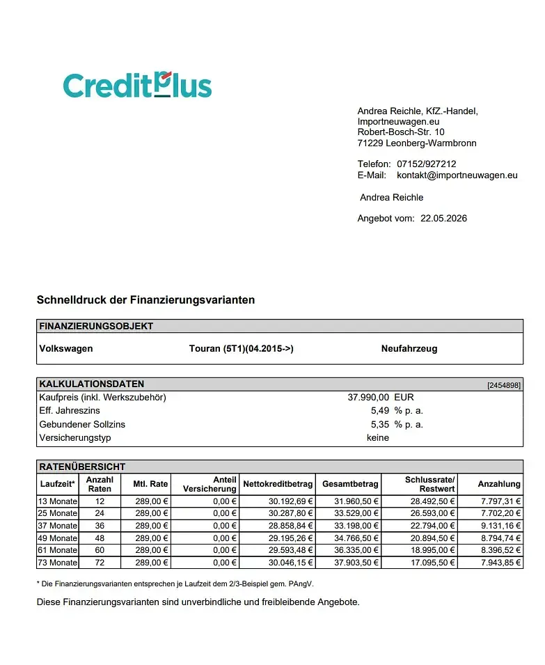Neu VW Touran 122 PS (89 kW) 2026 Delfingrau metallic Van / Kleinbus