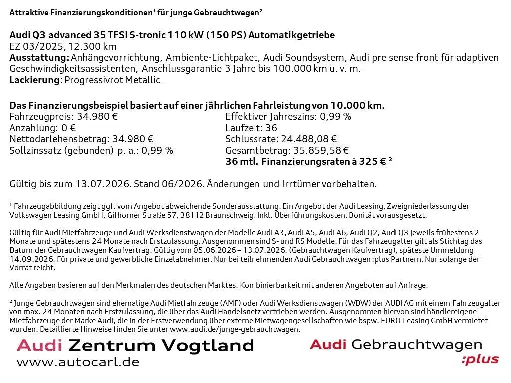 Gebraucht Audi Q3 Advanced Plus 150 PS (110 kW) 2025 Progressivrot metallic SUV