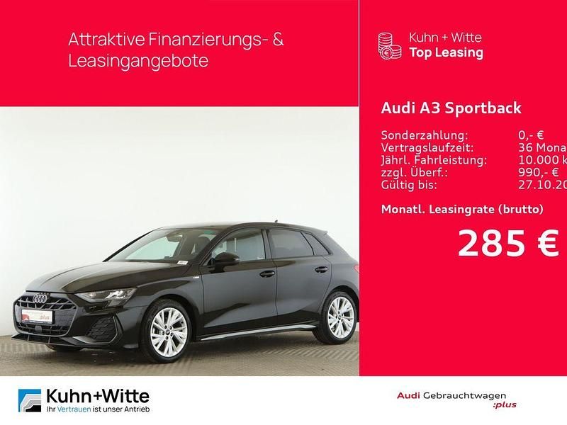 Mythosschwarz metallic Gebraucht 2025 Audi A3 Sportback S-Line Limousine | 34.925 € (Superpreis) - Bild 1/3