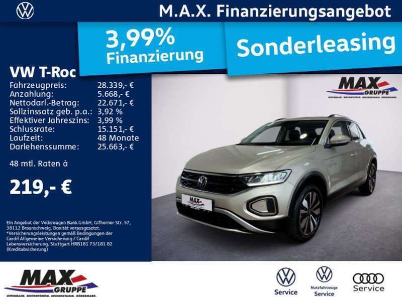 Ivory silver metallic (metallic) Gebraucht 2024 VW T-Roc Move SUV | 28.339 € (Superpreis) - Bild 1/3