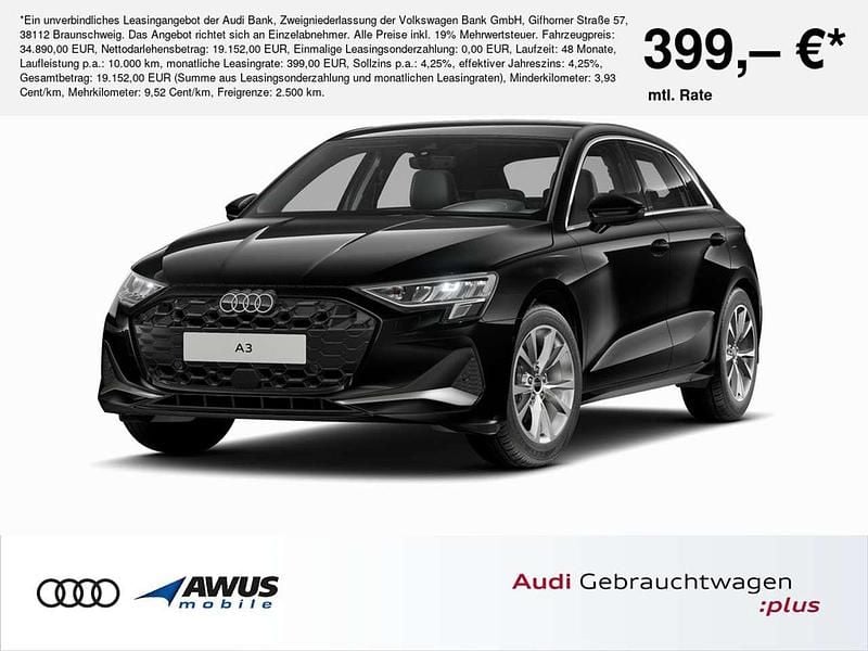 Schwarz / mythosschwarz (metallic) Gebraucht 2025 Audi A3 Advanced Limousine | 34.890 € (Fairer Preis) - Bild 1/3