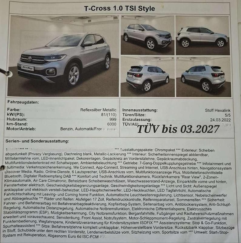 Gebraucht VW T-Cross Style 110 PS (80 kW) 2022 SUV