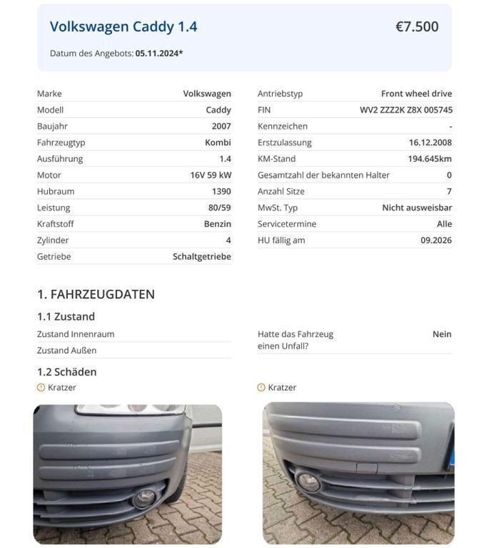 Weiß Gebraucht 2008 VW Caddy Family Van / Kleinbus | 7.500 € (Teuer) - Bild 1/4