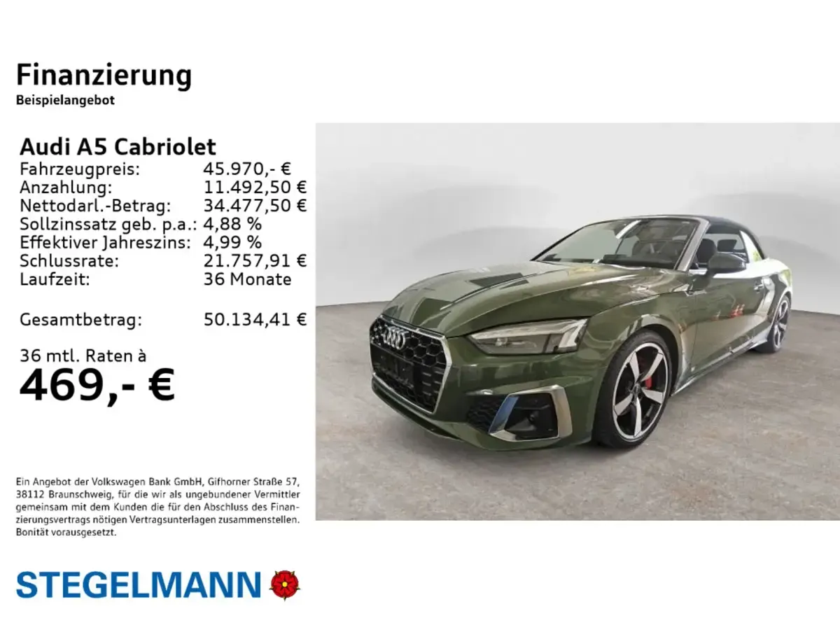 Gebraucht Audi A5 Cabriolet S-Line 265 PS (194 kW) 2023 Distriktgrün metallic Cabrio