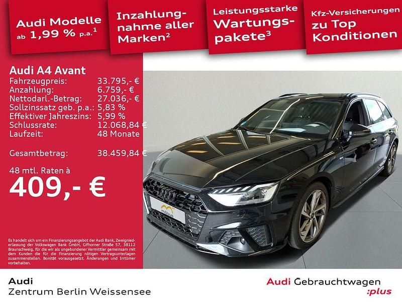 Mythosschwarz metallic Gebraucht 2022 Audi A4 S-Line Kombi | 33.795 € (Fairer Preis) - Bild 1/4