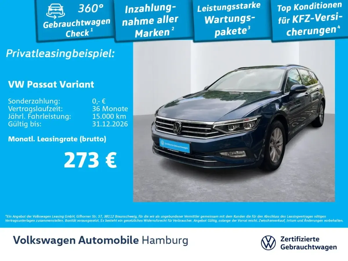 Gebraucht VW Passat Business 150 PS (110 kW) 2023 8h aquamarinblau metallic Kombi