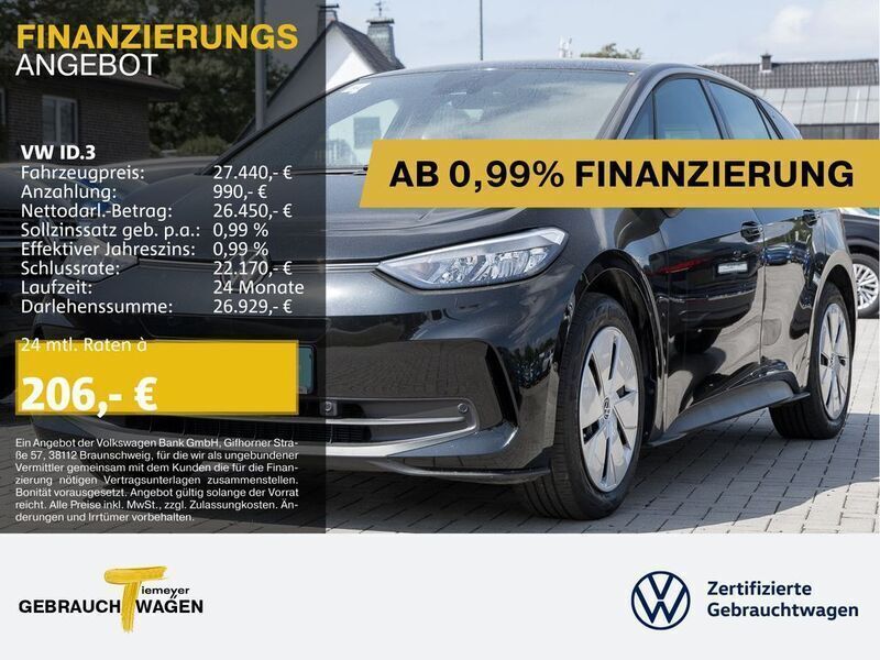 Schwarz Gebraucht 2023 VW ID.3 Pro Kleinwagen | 27.440 € (Fairer Preis) - Bild 1/4