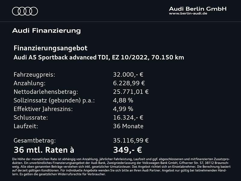 Second-hand Audi A5 Advanced Plus 165 CP (121 kW) 2022 Verde Coupe