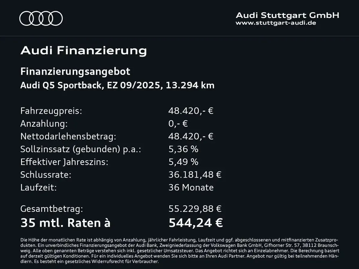 Gebraucht Audi Q5 204 PS (150 kW) 2025 Mythosschwarz metallic SUV