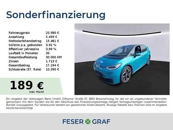 Makena türkis Gebraucht 2021 VW ID.3 Pro Kleinwagen | 20.980 € (Guter Preis) - Bild 1/4