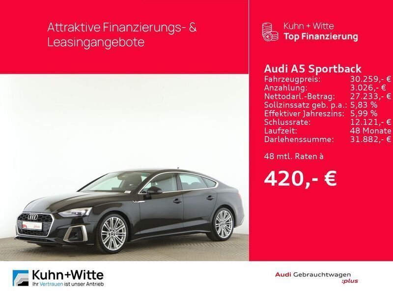 Mythosschwarz metallic Gebraucht 2020 Audi A5 Sportback Ambiente Limousine | 32.420 € (Etwas zu teuer) - Bild 1/3