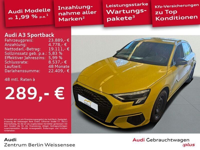 Gelb Gebraucht 2021 Audi A3 Sportback Design Limousine | 23.889 € (Guter Preis) - Bild 1/4