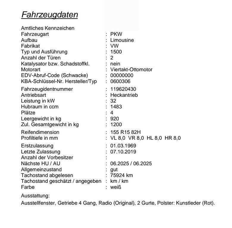 Gebraucht VW Type 3 45 PS (33 kW) 1969 Weiß Kleinwagen