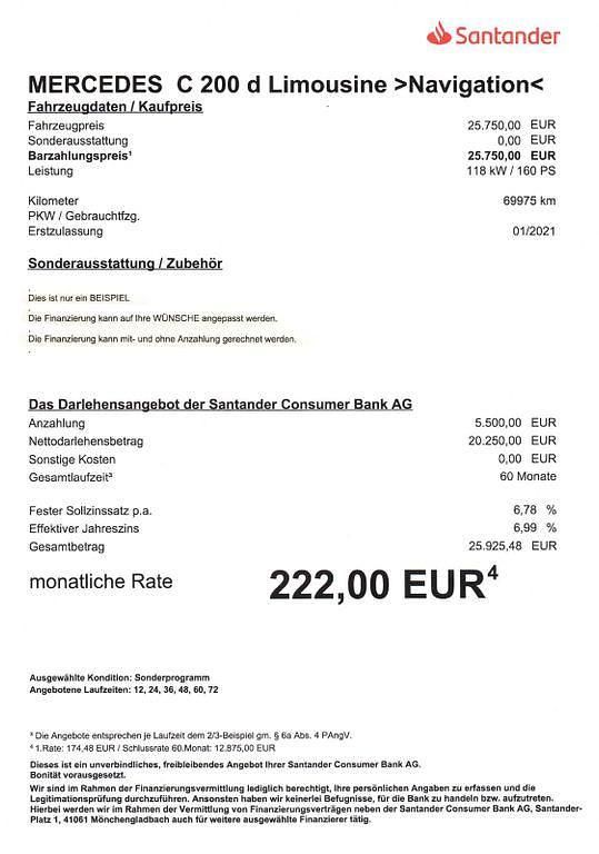 Gebraucht Mercedes C200 160 PS (117 kW) 2021 Schwarz Limousine