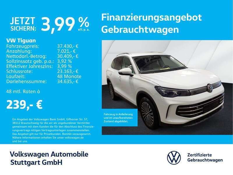 Pure white Gebraucht 2024 VW Tiguan Elegance SUV | 37.430 € (Fairer Preis) - Bild 1/3