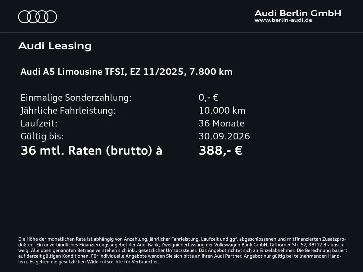 Gebraucht Audi A5 Sport 204 PS (150 kW) 2025 Mythosschwarz metallic Limousine