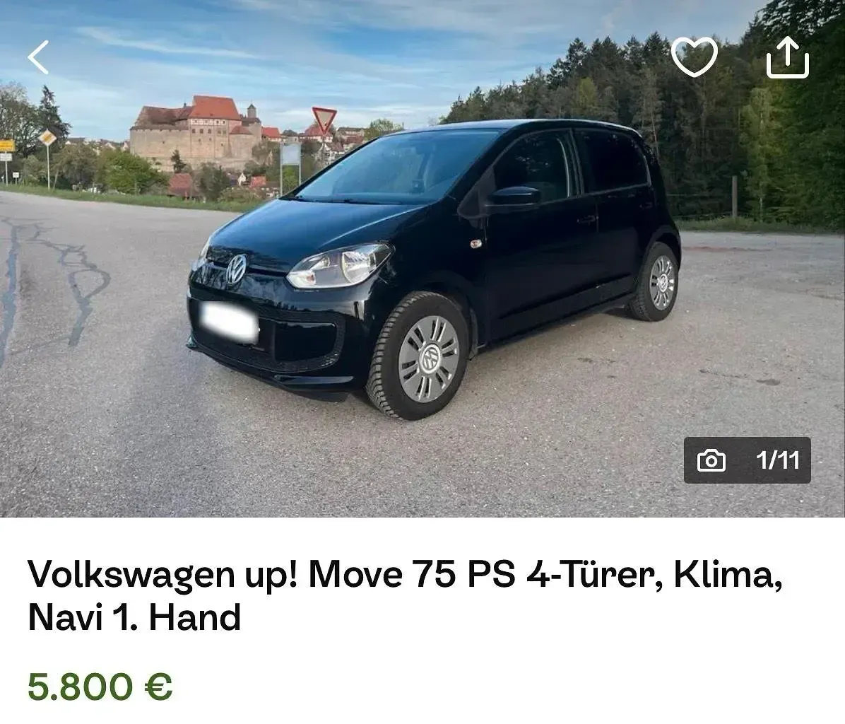 Usata VW up! 60 CV (44 kW) 2012 Nero Utilitaria