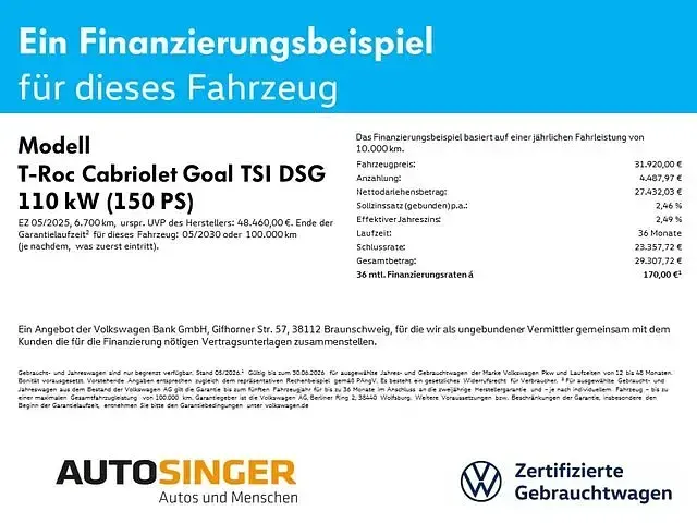 Gebraucht VW T-Roc Cabriolet Goal 150 PS (110 kW) 2025 Deep black perleffekt Cabrio