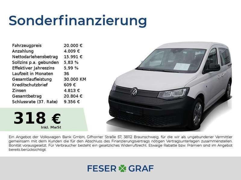 Candyweiß Gebraucht 2021 VW Caddy Basis Van / Kleinbus | 18.490 € (Superpreis) - Bild 1/4