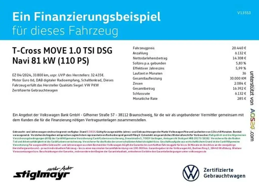 Używany VW T-Cross Move 110 KM (80 kW) 2024 Niebieski SUV