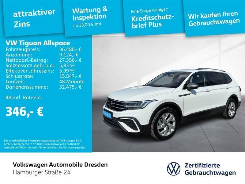Pure white Gebraucht 2023 VW Tiguan Allspace Life SUV | 37.450 € (Fairer Preis) - Bild 1/3