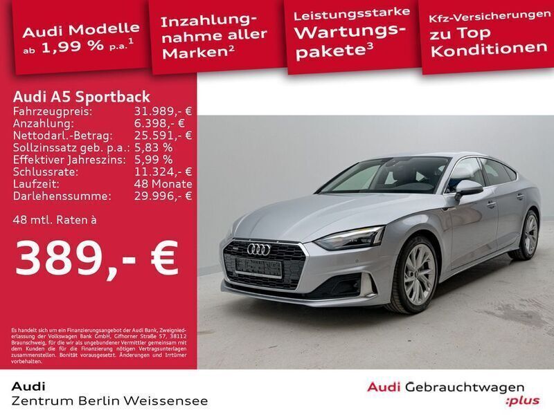 Florettsilber metallic Gebraucht 2022 Audi A5 Sportback Advanced Plus Limousine | 32.389 € (Fairer Preis) - Bild 1/4