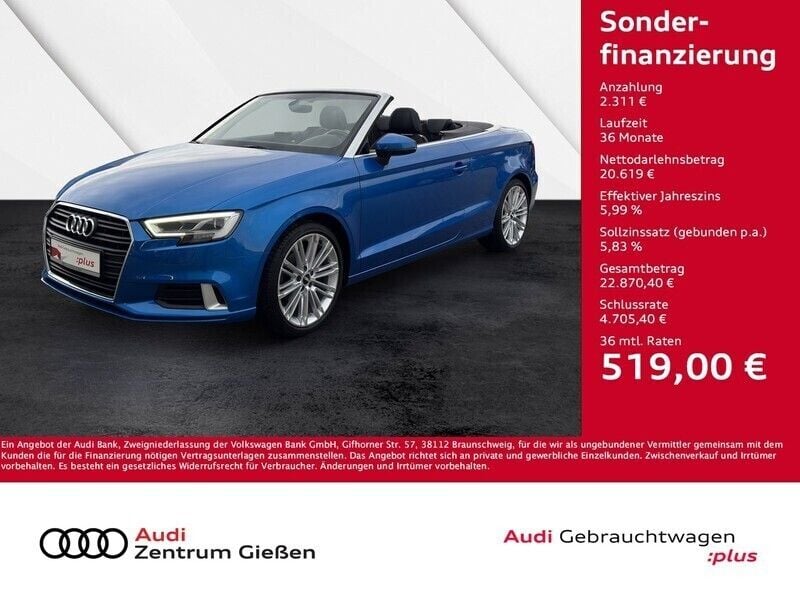Blau Gebraucht 2018 Audi A3 Cabriolet Sport Cabrio | 22.930 € (Fairer Preis) - Bild 1/4