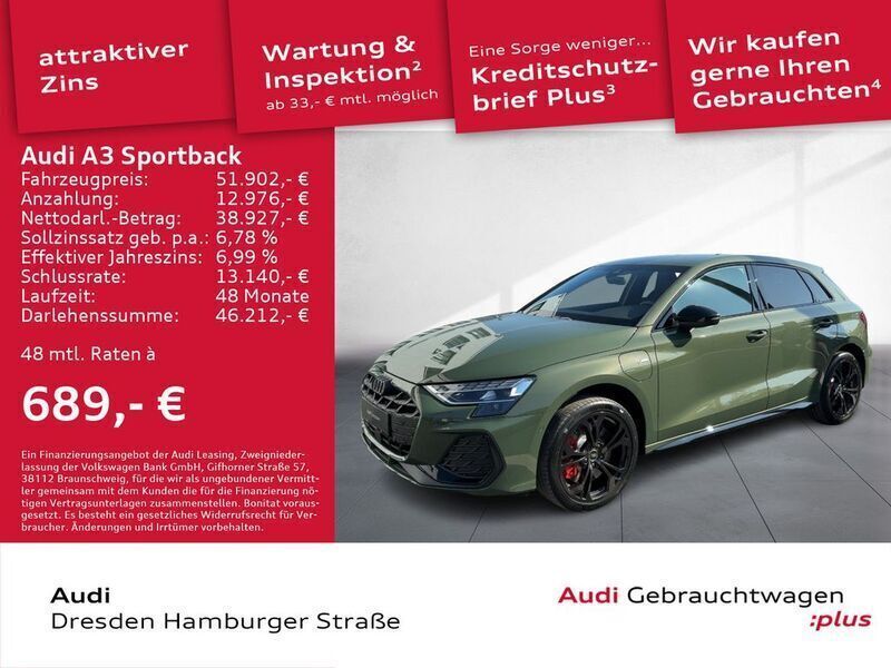 Grün Neu 2025 Audi A3 Sportback e-tron S-Line Limousine | 51.902 € (Teuer) - Bild 1/3