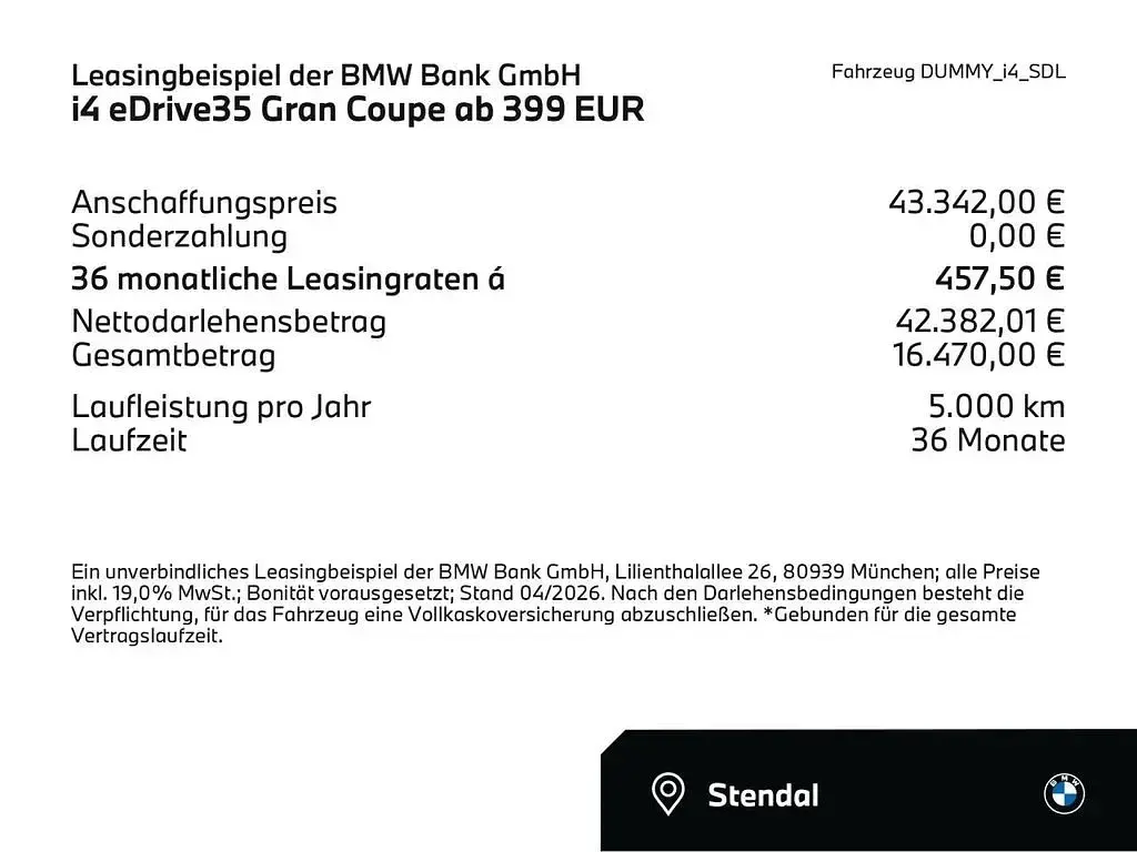 Neu BMW i4 Sport Line 210 kW (286 PS) 2026 Schwarz Limousine