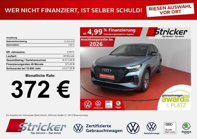 Blau (geysirblau metallic) Gebraucht 2023 Audi Q4 Sportback e-tron Comfort SUV | 33.949 € (Guter Preis) - Bild 1/4
