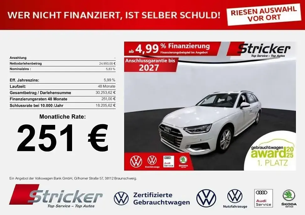 Gebraucht Audi A4 Ambiente 204 PS (150 kW) 2023 Gletscherweiß metallic Kombi