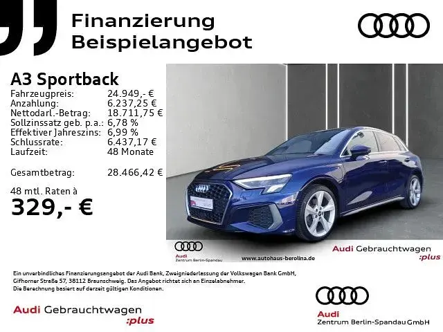 Używany Audi A3 S-Line 204 KM (150 kW) 2022 Niebieski Sedan/Limuzyna