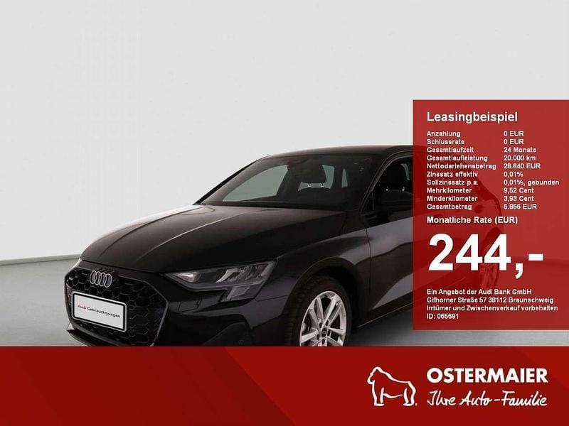 Schwarz (mythosschwarz) Gebraucht 2025 Audi A3 Sportback Advanced Plus Limousine | 28.840 € (Fairer Preis) - Bild 1/4