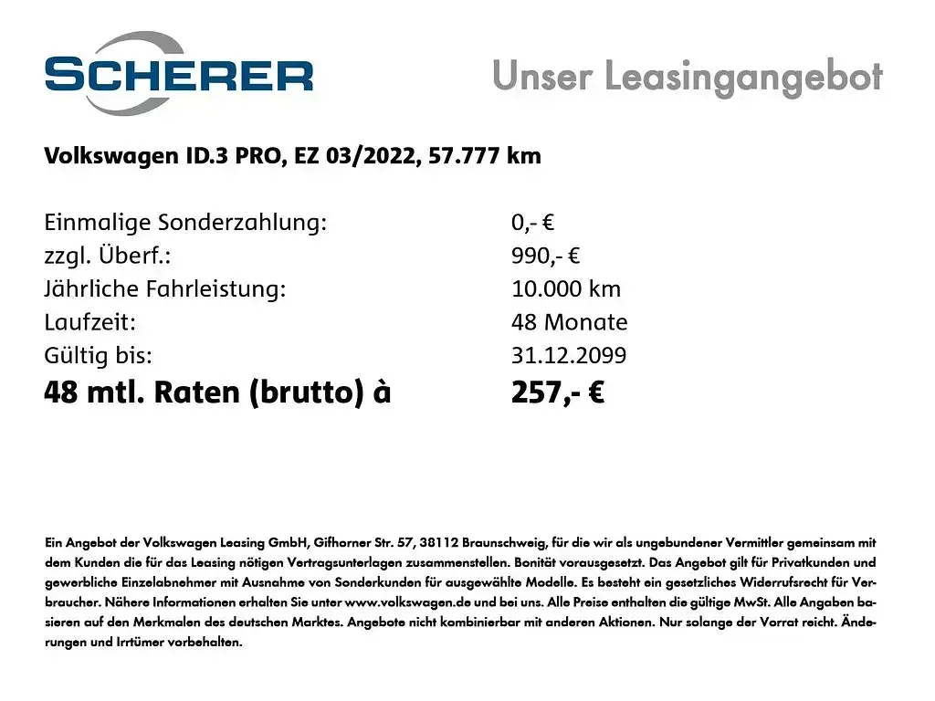 Brugt VW ID.3 Pro 106 kW (145 HK) 2022 Hvid Hatchback
