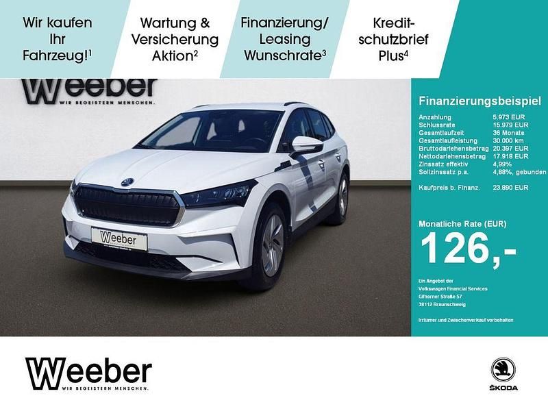 Moonweiss (metallic) Gebraucht 2023 Skoda Enyaq iV Loft SUV | 23.890 € (Guter Preis) - Bild 1/4