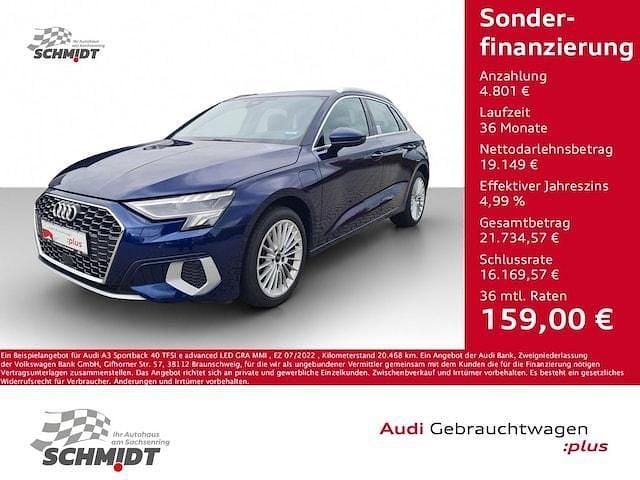 Blau Gebraucht 2022 Audi A3 Sportback e-tron Advanced Limousine | 23.950 € (Guter Preis) - Bild 1/3
