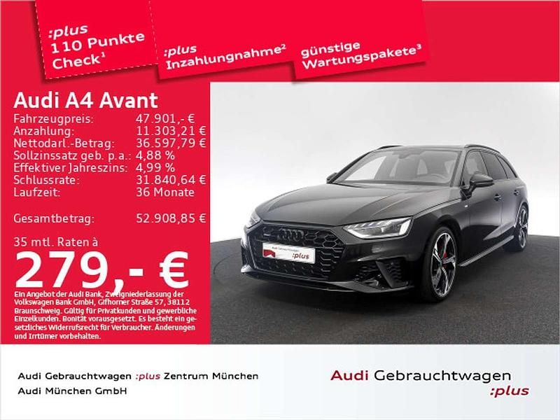 Mythosschwarz metallic Gebraucht 2023 Audi A4 S-Line Kombi | 47.901 € - Bild 1/2